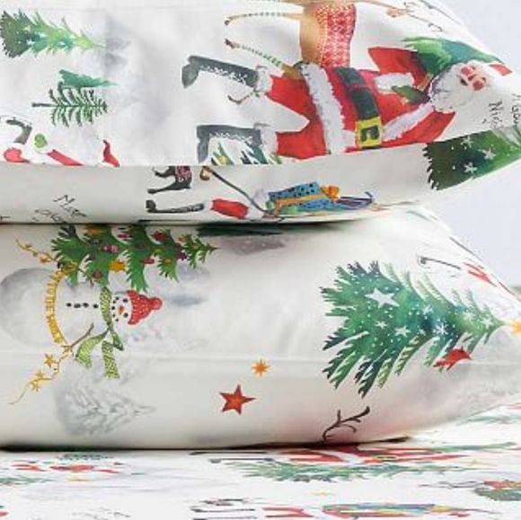 Pottery Barn Jolly Santa KING Cotton Percale Sheet Set - Picture 12 of 12